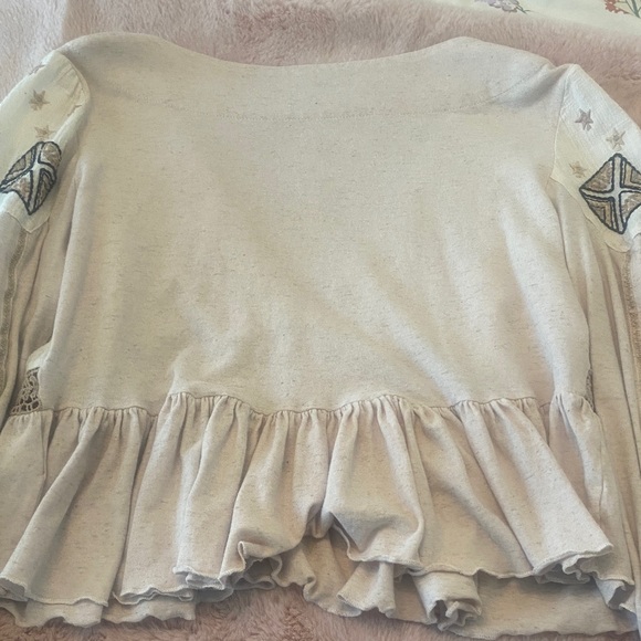 Free People Cream Embroidered V-Neck Peplum Tunic - Picture 2 of 3